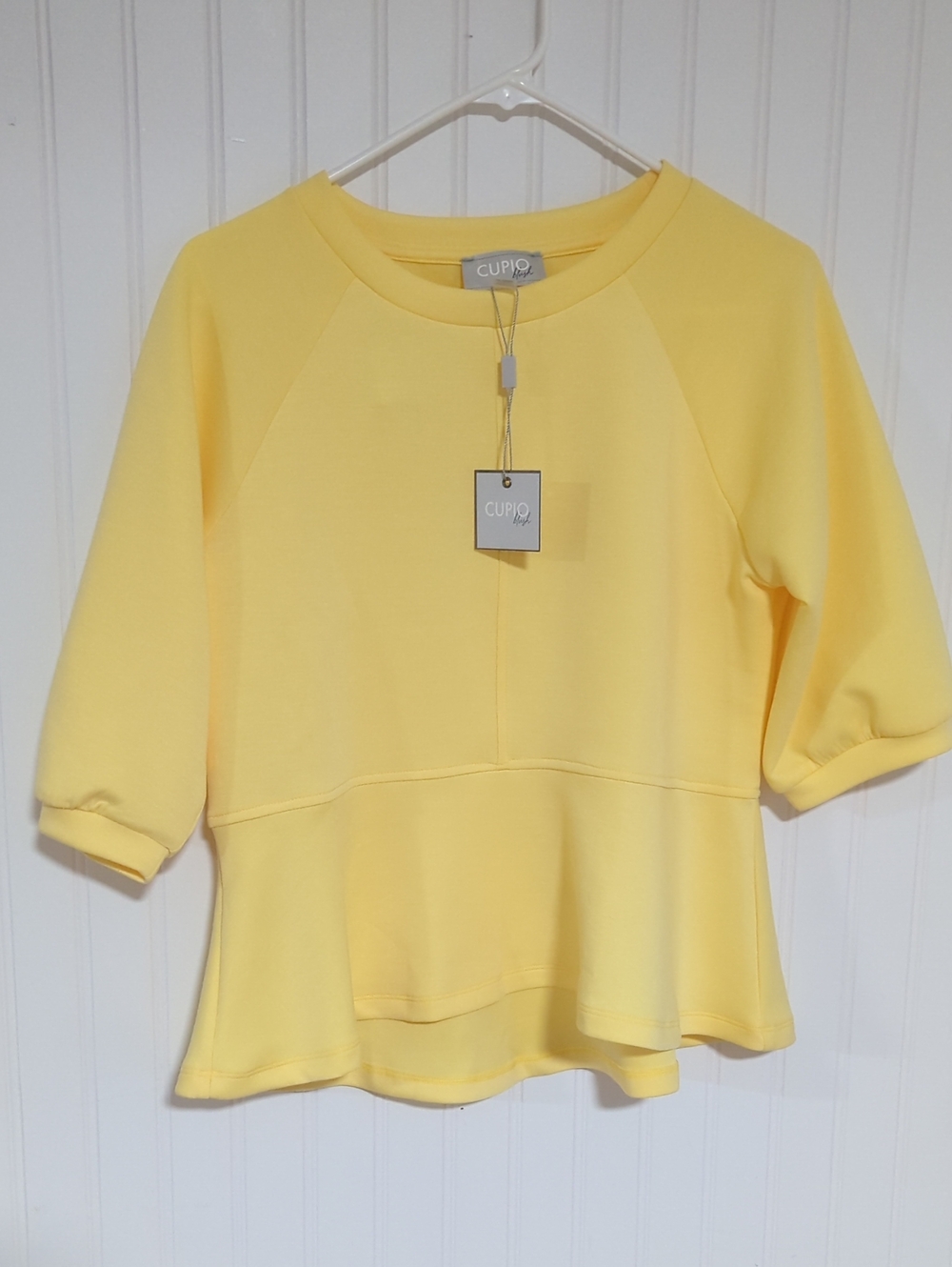 Cupio Yellow Peplum Sweatshirt Top with Short Raglan Sleeves